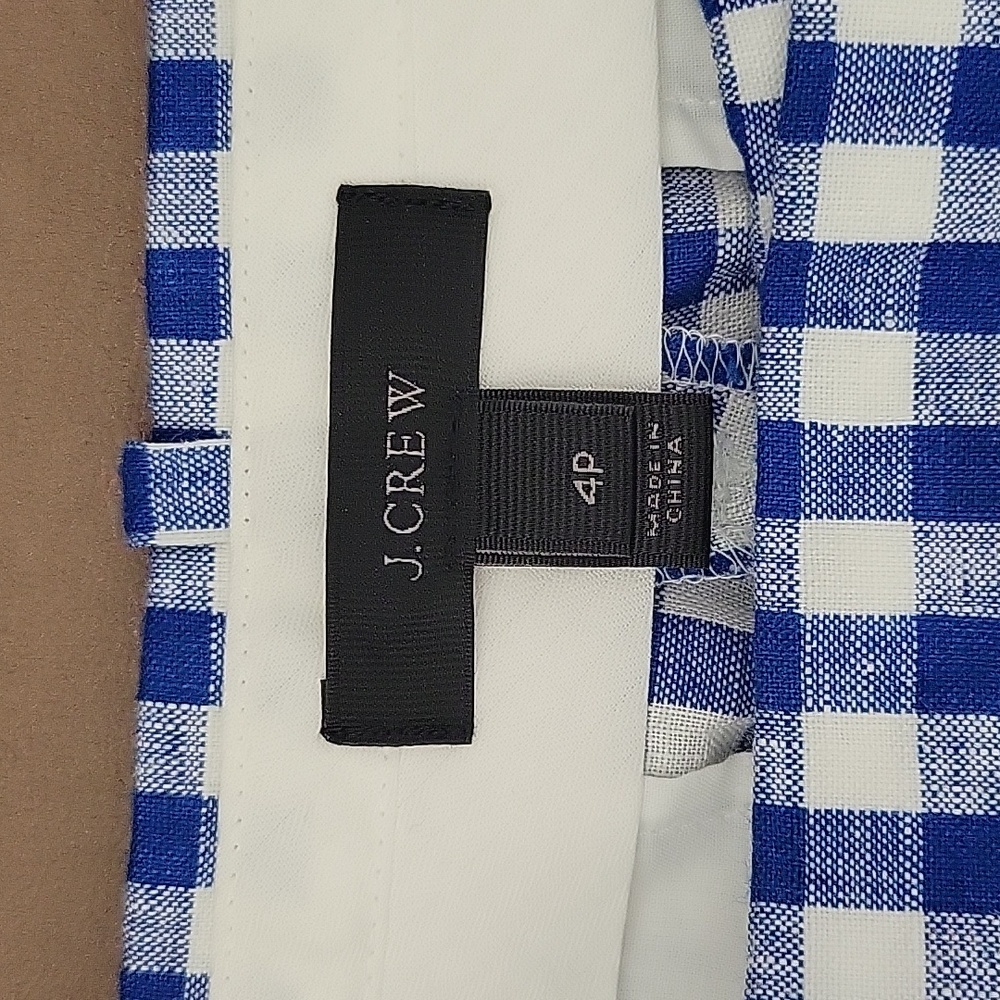 J. Crew Linen Petite Blue Gingham Pants Size 4P - Picture 6 of 11